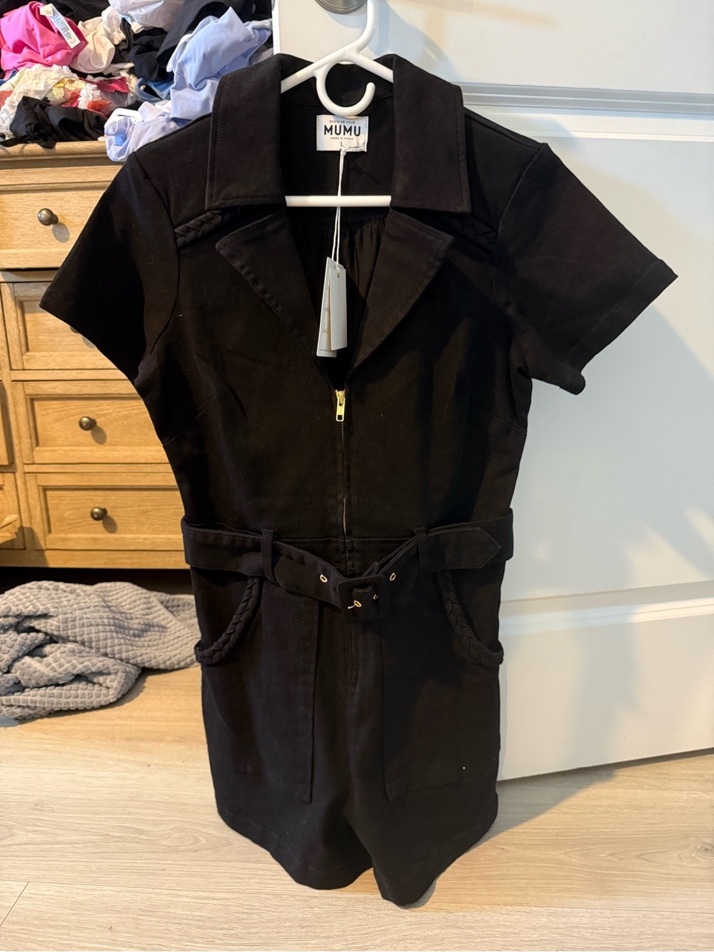 Woman’s Short Sleeve Black Utility Dress with Belt